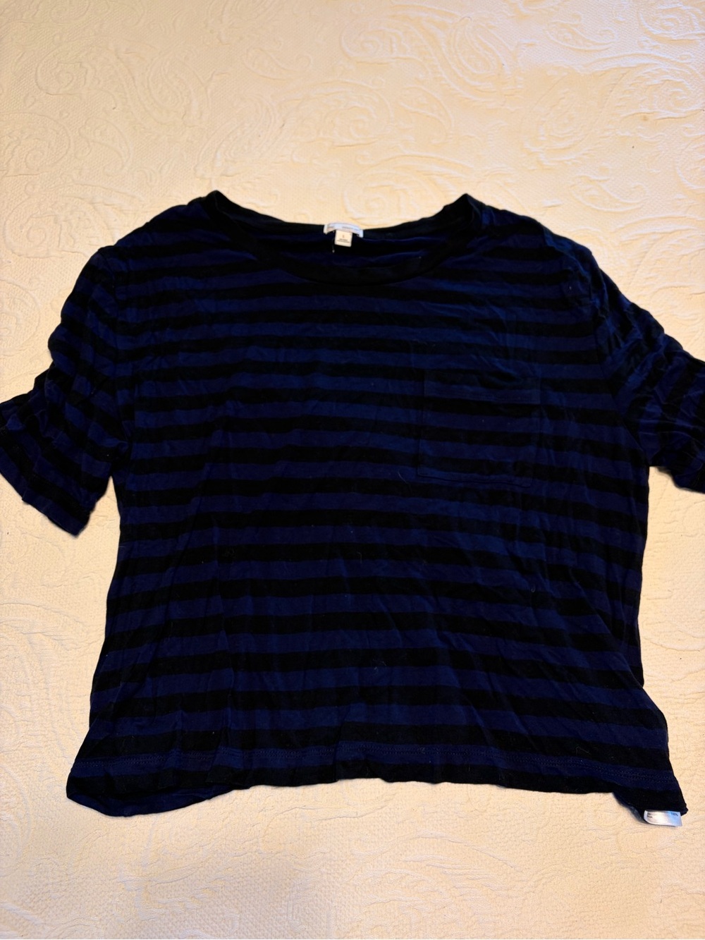 GAP Navy and Black Striped Short-Sleeve Pocket Tee